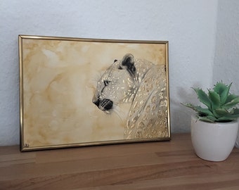 Watercolor leopard with gold