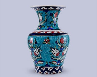 Handmade Ceramic Tulip Vase: Blue Turkish Floral Decor