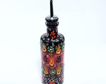 Handmade Turkish Ceramic Olive Oil Bottle: Relief Patterned Kitchen Decor