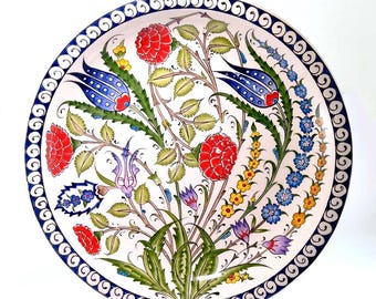 Plato de cerámica turca hecho a mano: decoración de pared bohemia con diseño İznik
