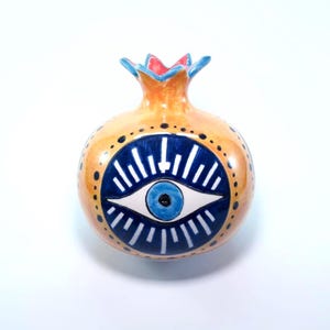 Evil Eye Ceramic Pomegranate: Turkish Vase, Handmade Pottery Decor
