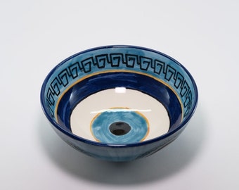 Blaue Obstschale, Handgemachte Evil Eye Keramikschale, Keramik Nudelschale, Türkische Anbietschale, Authentische Salatschüssel, Handgemalte Pastaschüssel