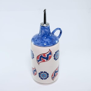 Handmade Ceramic Oil Bottle: Turkish Rumi Patterned Vinegar Cruet
