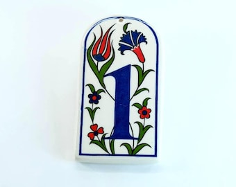 Handmade Ceramic House Number Tile: Turkish Tulip Design Door Numburs