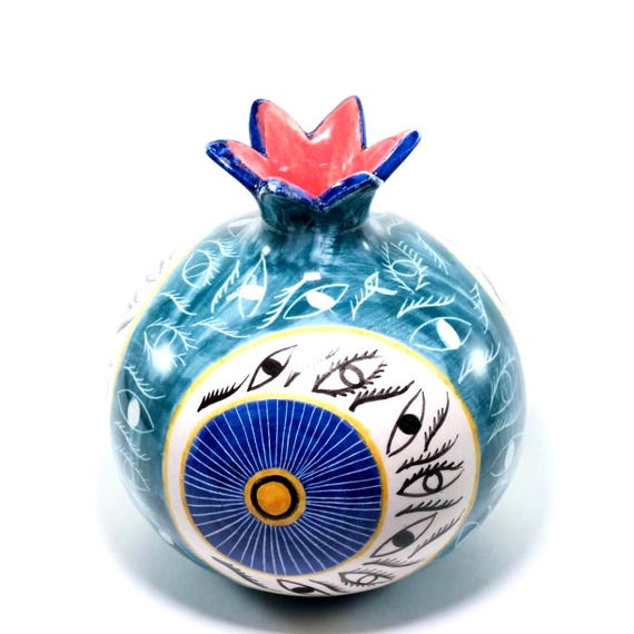 Handmade Evil Eye Ceramic Pomegranate: Turkish Pottery Ornaments