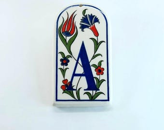 Handmade Ceramic Tulip House Number Tile - Pottery Turkish Door Sign