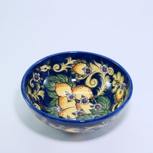 Amalfi Blue Ceramic Salad Bowl, Lemon Handmade Ceramic Bowls, Italian pasta bowls, Rustic  Large Ceramic Fruit Bowl, Italian Pottery Bowls,