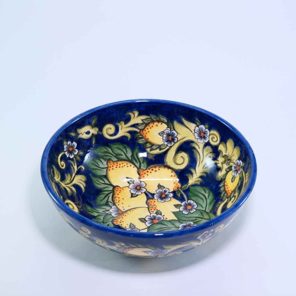 Amalfi Blaue Keramiksalatschüssel, Zitrone handgemachte Keramikschüsseln, italienische Pastaschüsseln, rustikale große Keramikobstschüssel, italienische Keramikschüsseln,