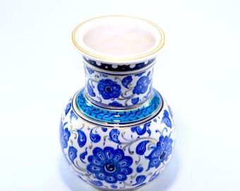 Handmade Blue Ceramic Vase: Turkish Floral Decor, Rustic Centerpiece