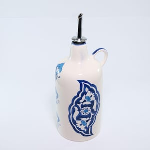 Handmade Ceramic Oil Bottle: Turkish Rumi Patterned Vinegar Cruet