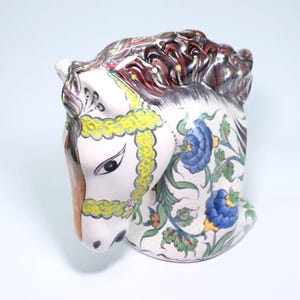 Hand-Painted Ceramic Horse Head: Boho Floral Decor