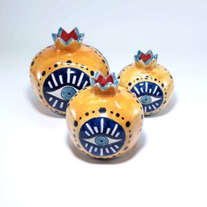 Handmade Ceramic Evil Eye Pomegranate – Turkish Boho Home Decor – Lucky Gift Ornament