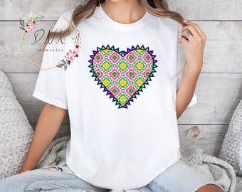 Hmong Heart Pattern Shirt: Comfort Colors Cotton Tee