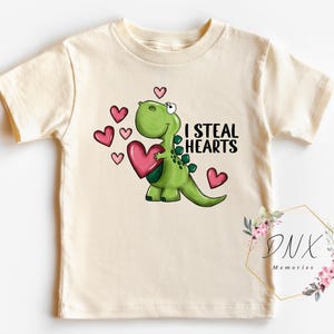 Dinosaur Valentine Shirt, Happy Valentine Day Shirt, Dinosaur Heart Love Shirt, I Steal Hearts Shirt, Kids Toddler Shirt