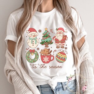 Retro Christmas Shirt, Morning Christmas Festive Shirt, Santa Claus Christmas Tree Frosty The Snow Man Ornaments Coffee Shirt