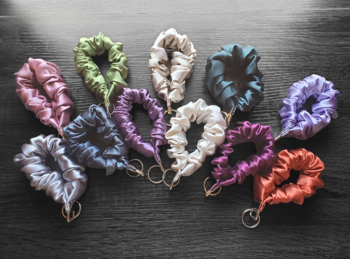 Scrunchie Keychain Wristlet Scrunchie Key Fob Bracelet Satin Etsy