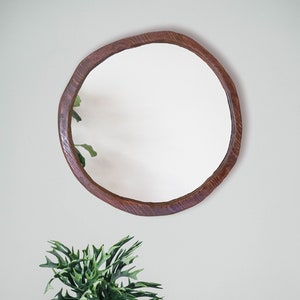 Wavy Blob Mirror, Irregular Circular Wood Frame Mirror, Asymmetrical Rustic Wall Decor
