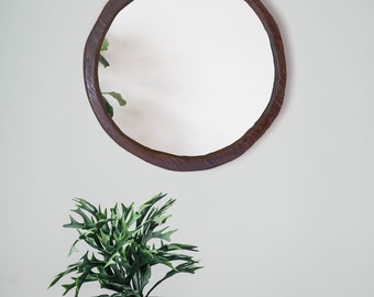 Boho Circular Mirror, Irregular Aesthetic Wood Frame Mirror, Asymmetrical, Wavy Rustic Wall Decor