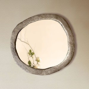 Decorative Concrete Mirror, Round Cement Mirror with Rock Texture, Large Circular Bedroom Mirror image 4