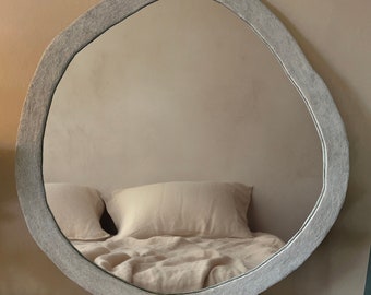 Large Bedroom Mirror, Textured Round Mirror Crafted with Concrete for the Wall