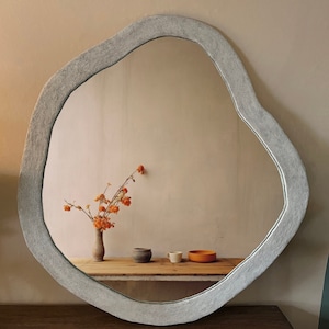Organic Irregular Concrete Mirror, Round Wavy Wall Mirror, Decorative & Modern, Cement Texture