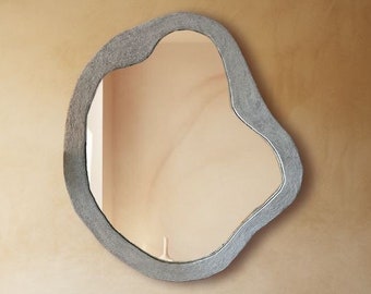 Wavy Modern Mirror, Decorative Round Concrete Wall Mirror