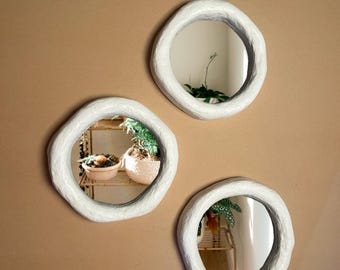 Sculptural Mirrors, Set of Plaster Artistic Mirrors, Modern Handmade Wall Decor