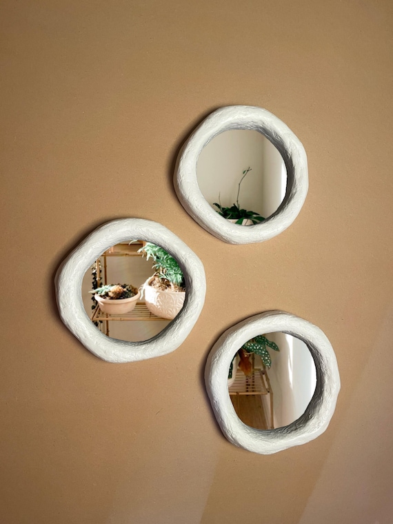 Sculptural Mirrors, Set of Plaster Artistic Mirrors, Modern Handmade Wall Decor