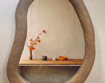 Plaster Mirror, Organic Decorative Mirror, Large Oblong Modern Wall Mirror