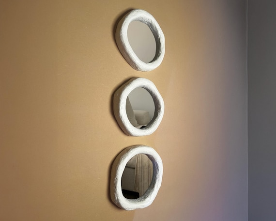Sculptural Mirrors, Irregular Round Plaster Mirror, Wabi Sabi Wall Decor