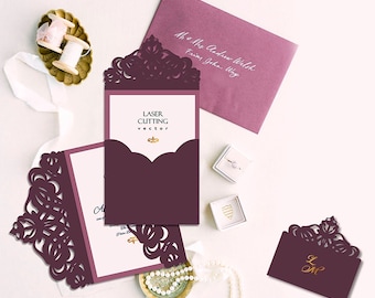 Laser Cut Wedding Invitation: Elegant Floral Gate Fold (SVG EPS PNG)