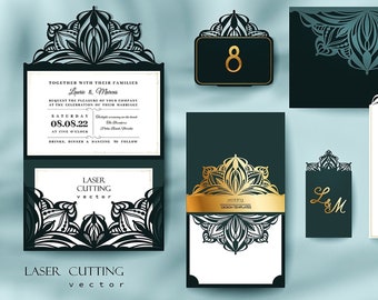 Laser cut Wedding Invitation - Gate Fold Card - Silhouette Cameo - Invitation SVG- Laser cut Card - Vector - EPS SVG files