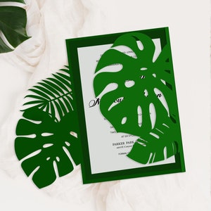 Gate Fold feuilles de Monstera tropical mariage d'été Quinceanera anniversaire découpé au laser modèle couverture - Silhouette SVG Cricut - numérique