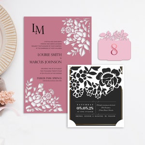 Laser Cut Wedding Invitation: Floral Gate Fold Card (SVG EPS)