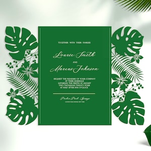 Gate Fold feuilles de Monstera tropical mariage d'été Quinceanera anniversaire découpé au laser modèle couverture - Silhouette SVG Cricut - numérique