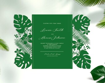 Tropical Monstera Wedding Invitation Laser Cut Template (Digital)