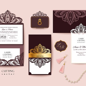 Laser cut Wedding Invitation - Gate Fold Card - Silhouette Cameo - Invitation SVG - Laser cut card - Invitation - Vector - EPS SVG files