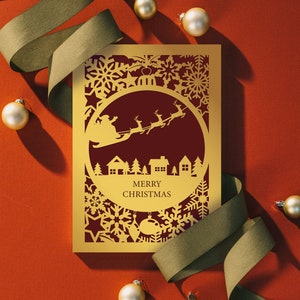 Kerstkaart Svg - Merry Christmas-lasersjabloon - SVG-bestand knippen - kerstkaart - digitale download