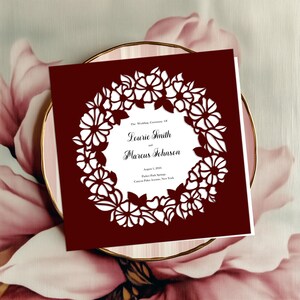 Plantilla de invitación floral de 6x6 SVG, tarjeta de bolsillo de invitación de boda de encaje de descarga digital Cricut de 6x6, invitación de cumpleaños para Cricut, láser