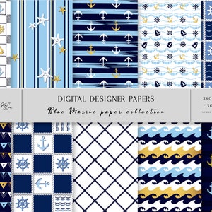 Nautical Digital Paper Set, Scrapbook paper, Instant Download, Commercial use, Summer Patterns, Printable Paper Set