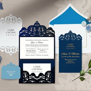 Laser cut Wedding Invitation - Gate Fold Card - Silhouette Cameo - Invitation SVG - Laser cut card - Invitation - Vector - EPS SVG files