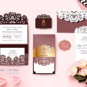 Laser cut Wedding Invitation - Gate Fold Card - Silhouette Cameo - Invitation SVG - Laser cut card - Invitation - Vector - EPS SVG files