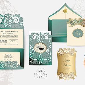 Laser cut Wedding Invitation - Gate Fold Card - Silhouette Cameo - Invitation SVG- Laser cut Wedding Invitation - Vector - EPS SVG files
