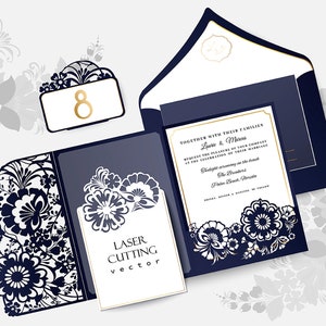 Laser cut Wedding Invitation - Gate Fold Card - Silhouette Cameo - Invitation SVG- Laser cut Wedding Invitation - Vector - EPS SVG files