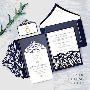 Laser cut Wedding Invitation - Gate Fold Card - Silhouette Cameo - Invitation SVG - Laser cut card - Invitation - Vector - EPS SVG files