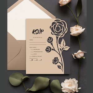 Rose wedding invitation SVG - Wedding fold card - Template Cricut - Silhouette Cameo - Papercut files SVG EPS