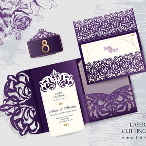 Laser cut Wedding Invitation - Gate Fold Card - Silhouette Cameo - Invitation SVG- Laser cut Wedding Invitation - Vector - EPS SVG files