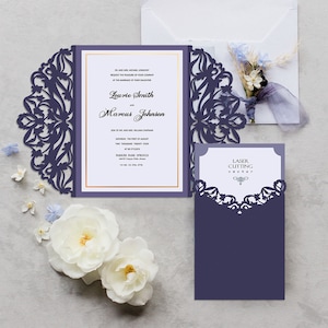 Laser Cut Wedding Invitation: Elegant Floral Gate Fold (SVG/EPS)