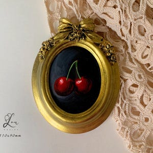 Cherry Painting: Handmade Ceramic Frame, Vintage French Kitchen Art