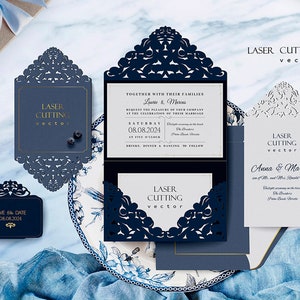 Laser cut Wedding Invitation - Gate Fold Card - Silhouette Cameo - Invitation SVG- Laser cut Card - Vector - EPS SVG files